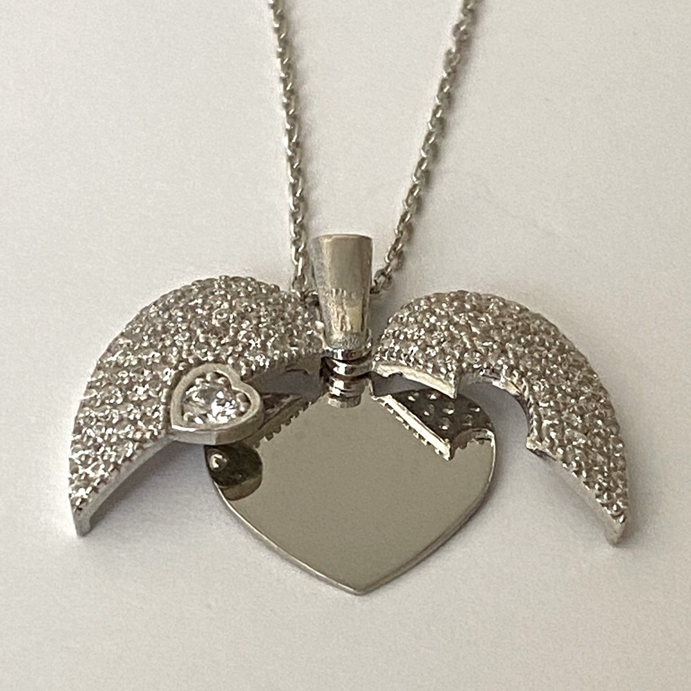 925 Silver double heart initial name clear cubic zirconia cz stones necklace